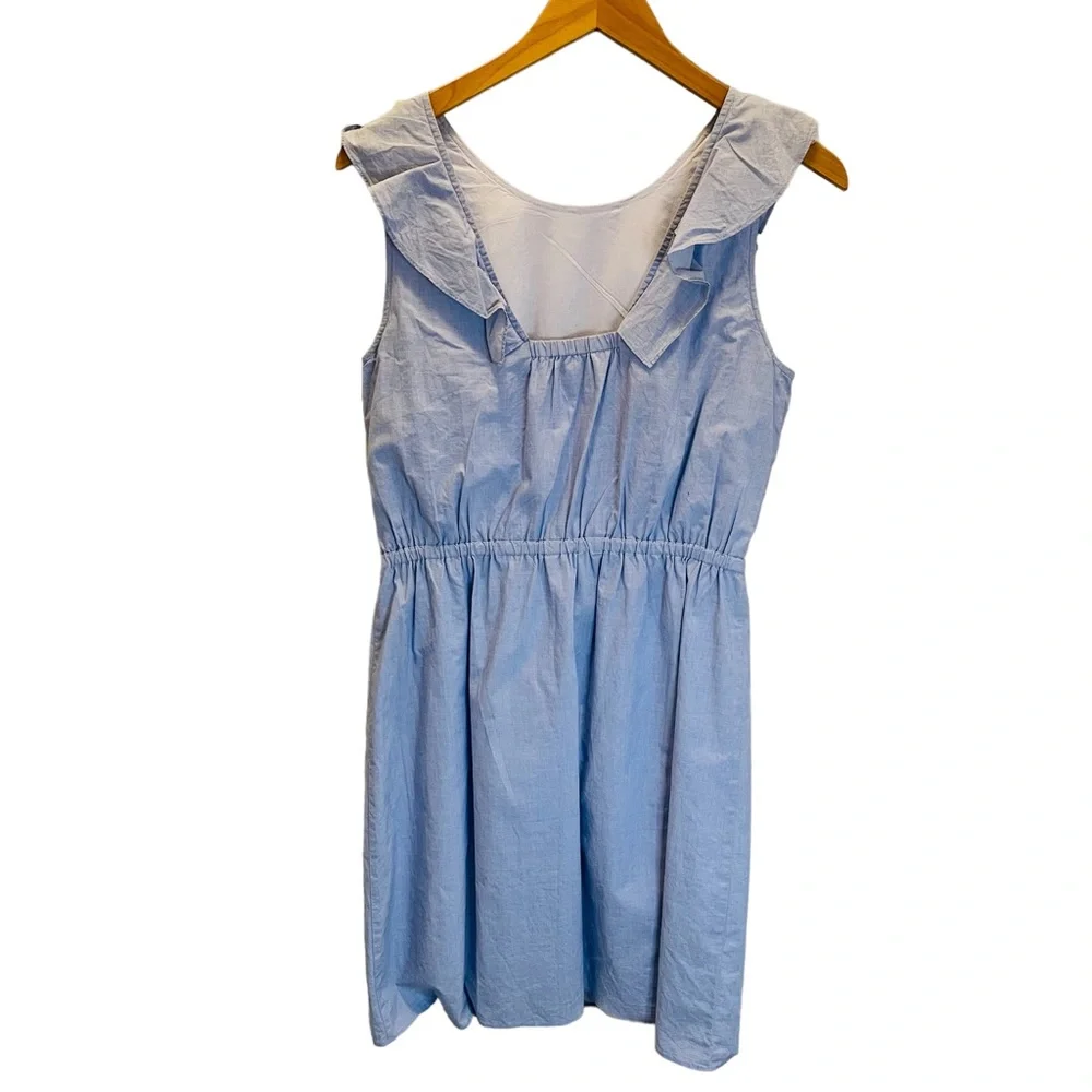 J. Crew Ruffle Shoulder Blue Mini Dress